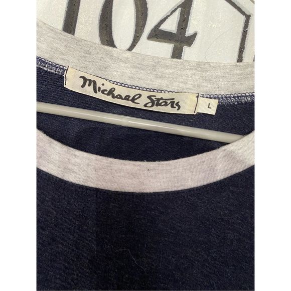 Michael Stars Gathered Sleeve Sweatshirt Navy Gray Comfy Lounge Top Size Large - Picture 9 of 14